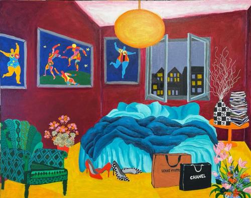 Messy Beds V celebrating Niki de Saint Phalle I Oil & acrylic on deep edged canvas I 76 x 61cm | $2,200