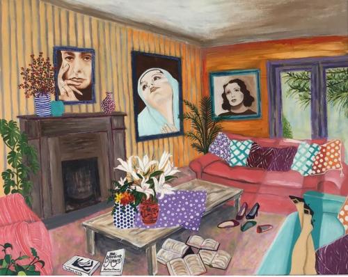 Interior celebrating Georgia O'Keeffe, Cindy Sherman, Edith Piaf | Oil & Acrylic on deep edge canvas | 76x61cm