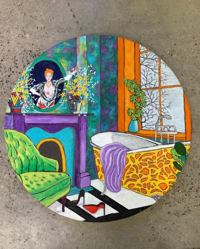 Bathroom II celebrating Vivienne Westwood | 62 cm | Oil and acrylic on canvas $2,500