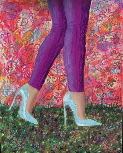 Woman Walking II | Oil & acrylic on canvas board Framed | 40 x 50 | $490