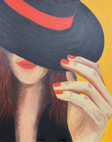 Woman in Hat II I Oil & acrylic on canvas board framed I 40 x 50cm | SOLD 