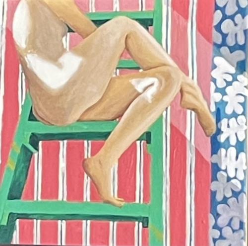 Nude on  Ladder | Oil & acrylic on canvas board framed | 40 x 50 cm | $490