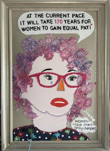 Gender Pay Gap | Textile & embroidery collage on linen | 103 x 75 cm | $2,800