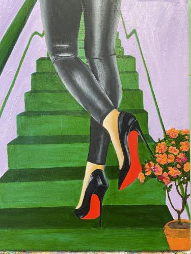 Woman on Stairs III | Oil & Acrylic on canvas | 40 x 30 cm | $280