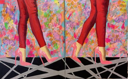 Women walking I | oil & acrylic on canvas | Diptych 40 x 50 cm x2 | $490 each or $900 for both