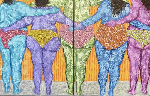 Five Women Diptych | 40 x 50 cm x 2 | oil and acrylic on canvas SOLD