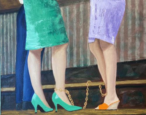 Merle Thornton & Rosalie Bognor Claim Equal Drinking Rights for  Women | 40 x 50 cm | Oil & acrylic on canvas SOLD