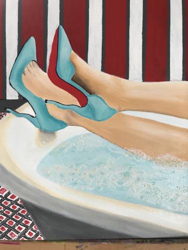 Woman in Bath | Oil &Acrylic on deep edge Canvas 30x50cm | $280